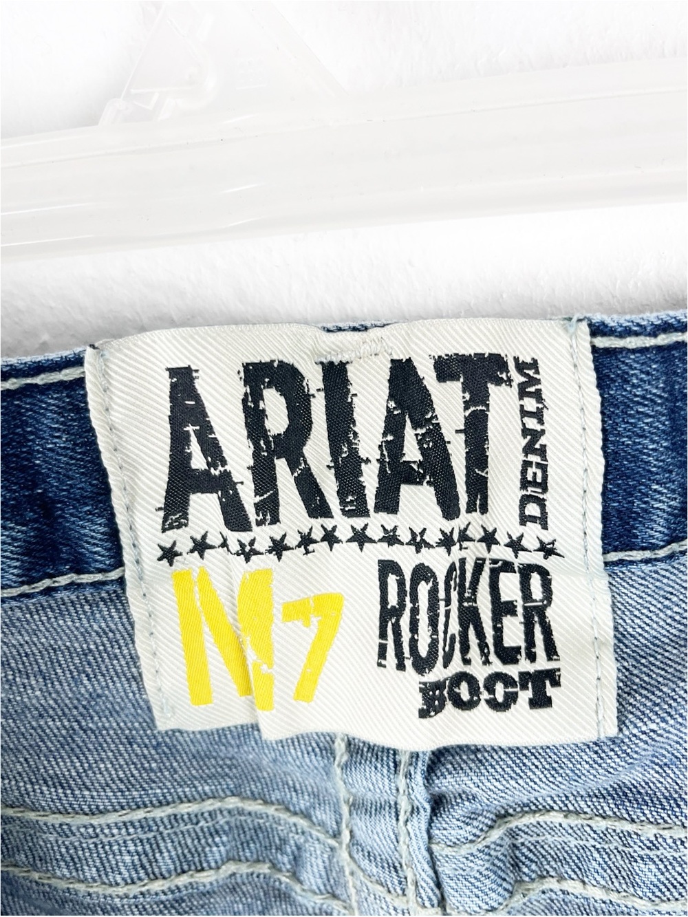 ARIAT M7 Rocker Boot Cut Distressed Denim Jeans 34 Casual Festival Concert Rodeo - Picture 3 of 12